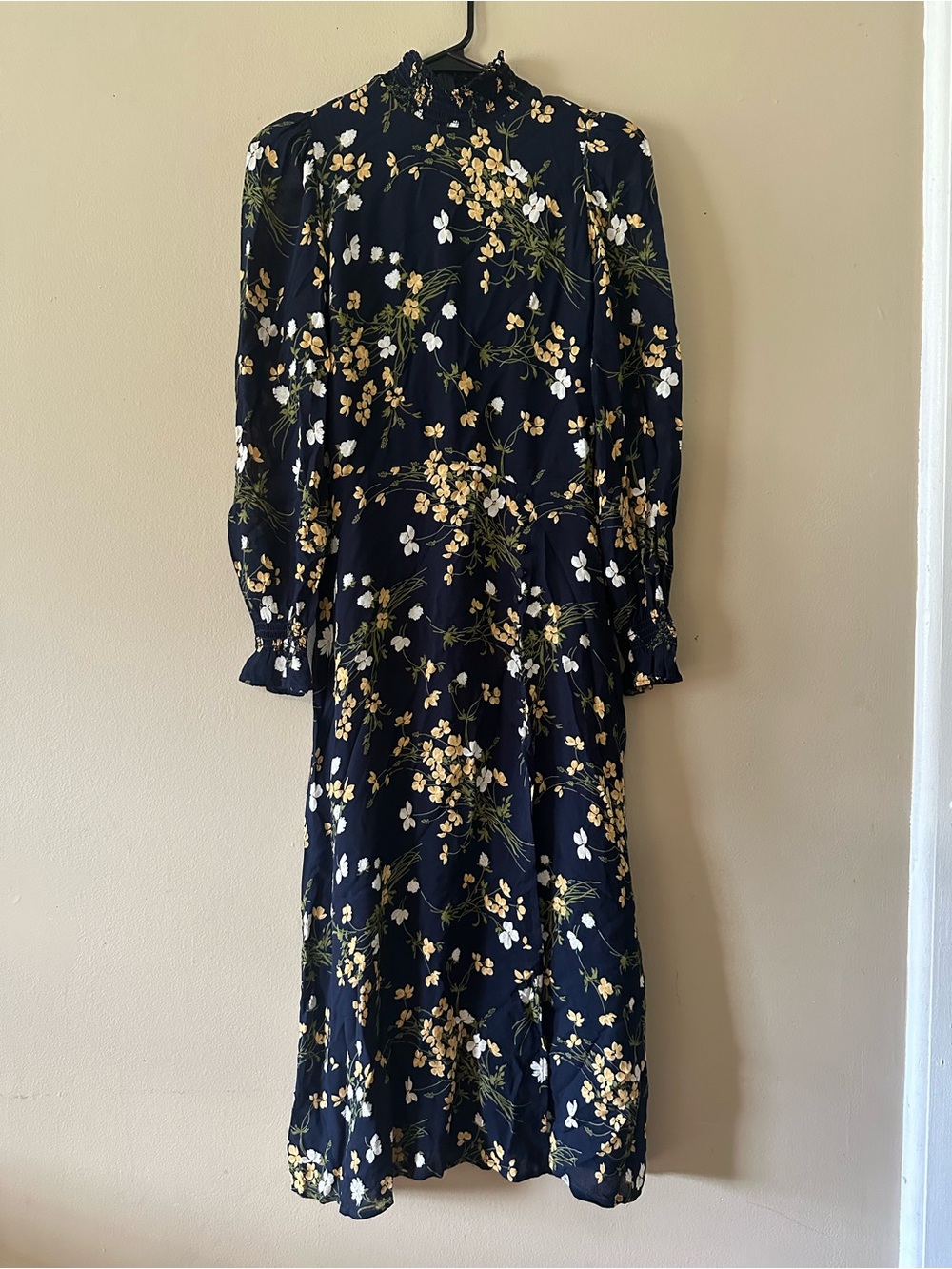 Reformation Stevi Floral High-Neck Long Sleeve Midi Dress, Sz 4